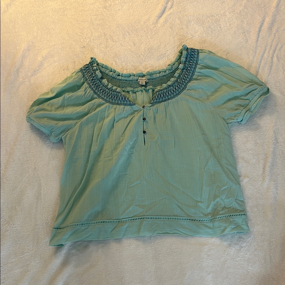 Sundance Teal Smocked Blouse